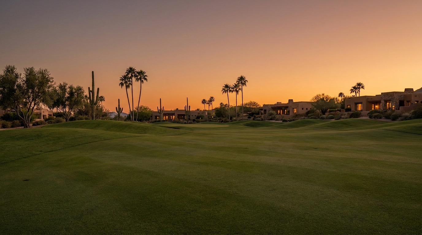 Golf fairway at dusk near Gainey Ranch, Scottsdale, Arizona